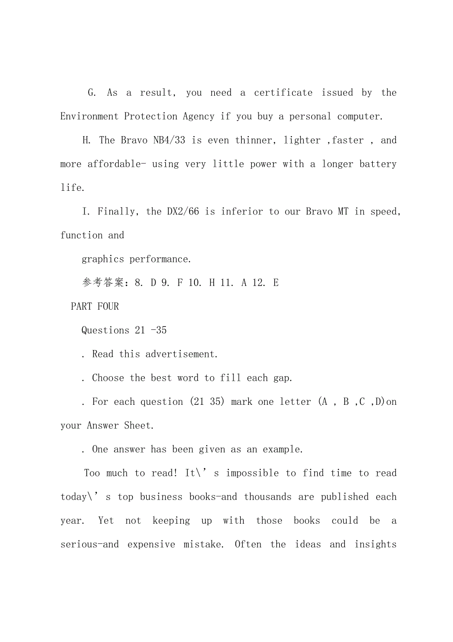 2022年11月商务英语(BEC)初级考试预测试题及答案.docx_第4页