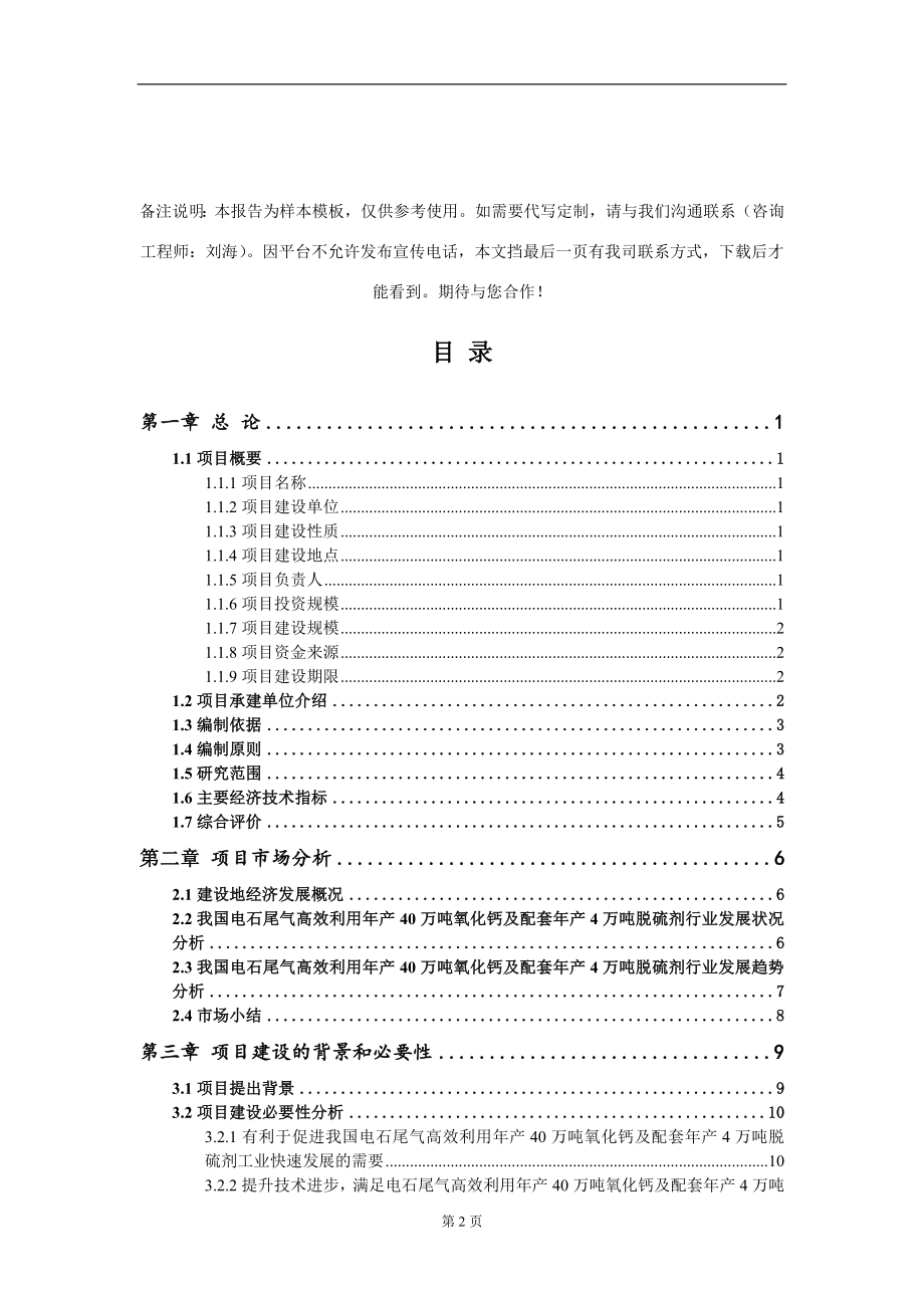 电石尾气高效利用年产40万吨氧化钙及配套年产4万吨脱硫剂项目可行性研究报告写作模板_第2页