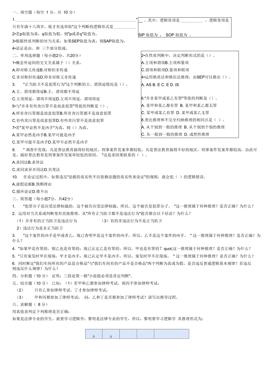 逻辑学试题及答案_第1页