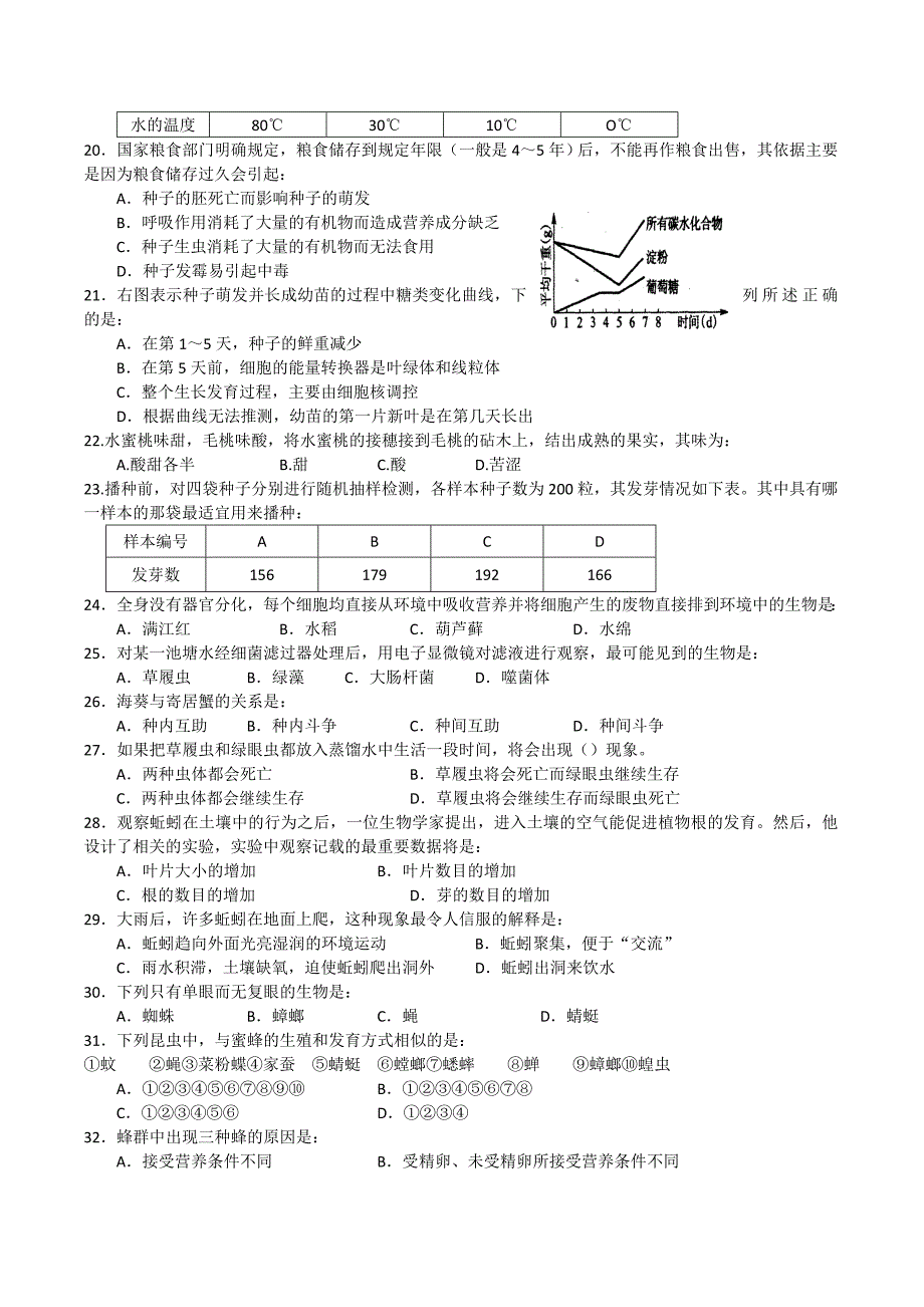 2010年广东省初中生物联赛试题及答案.doc_第3页