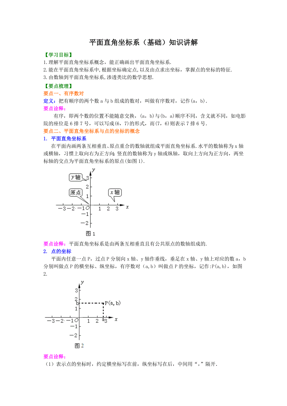 平面直角坐标系基础资料知识讲解_第1页
