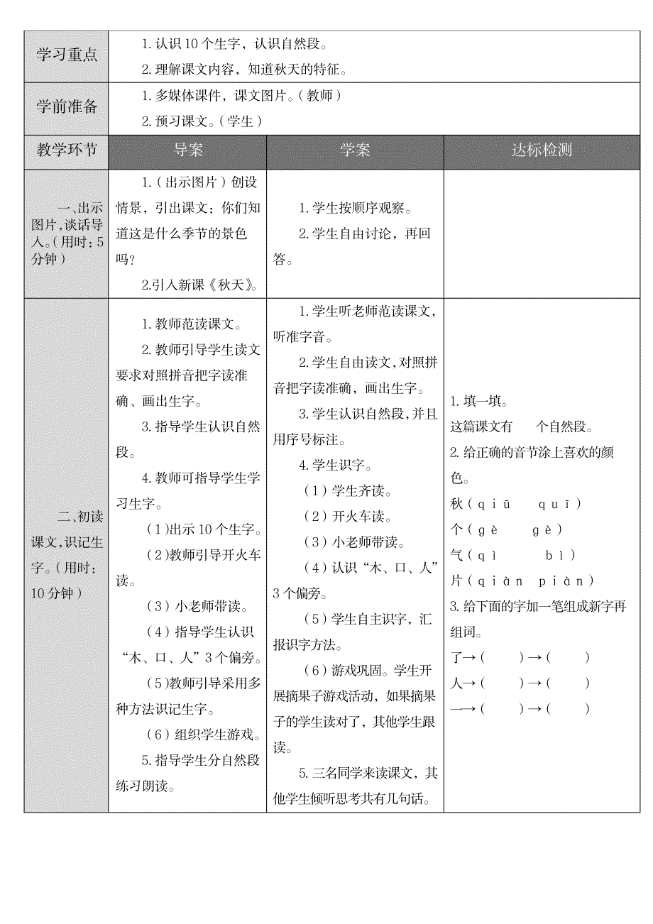 新人教版一年级语文第四单元表格教案_小学教育-小学学案_第3页