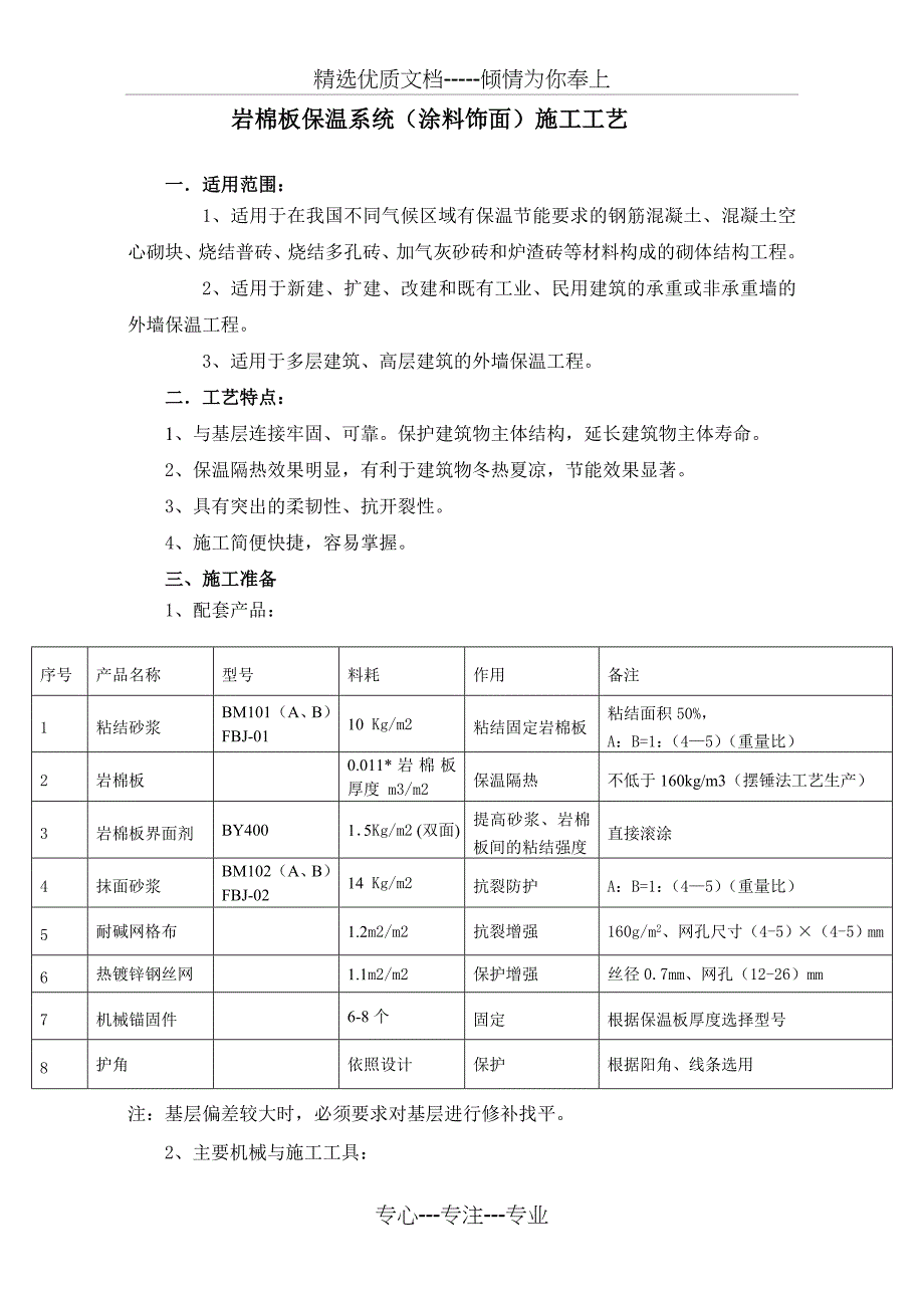 外墙外保温岩棉板体系涂料饰面施工工艺(镀锌钢丝网+网格布)-修改后_第1页