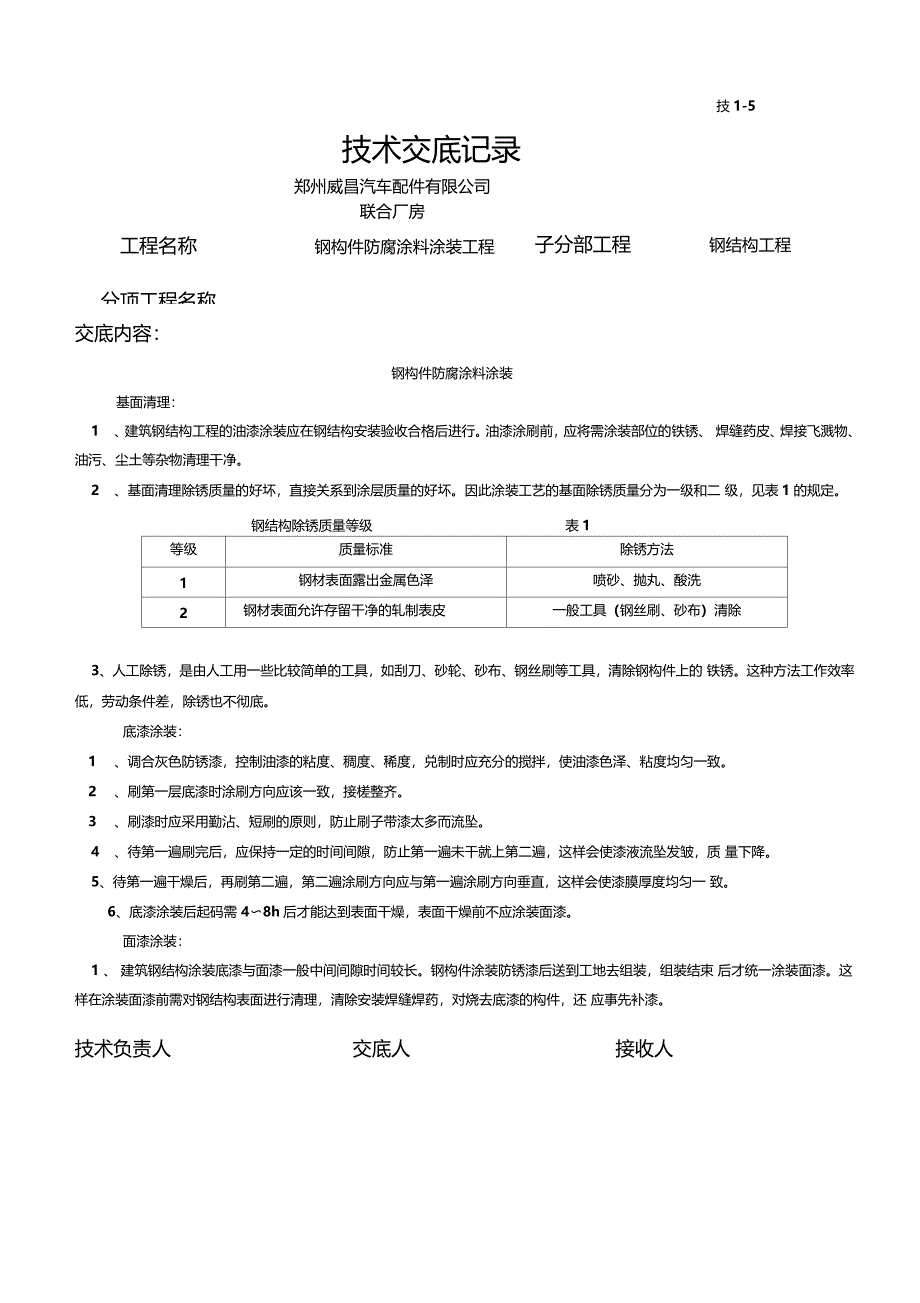 钢结构防腐涂料涂装技术交底_第1页