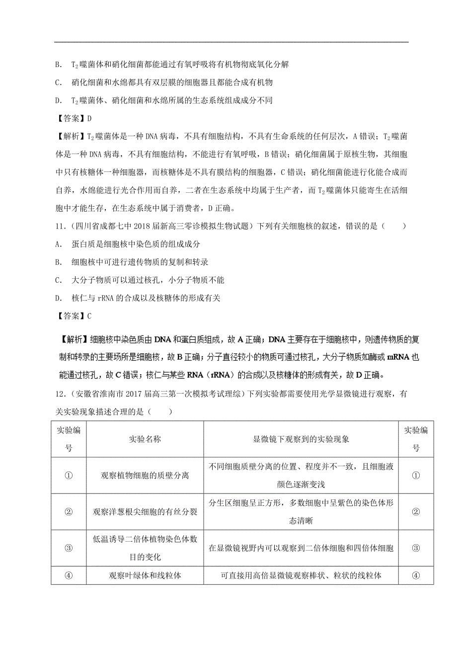 专题02 细胞的基本结构高考题和高考模拟题生物分项版汇编 Word版含解析_第5页