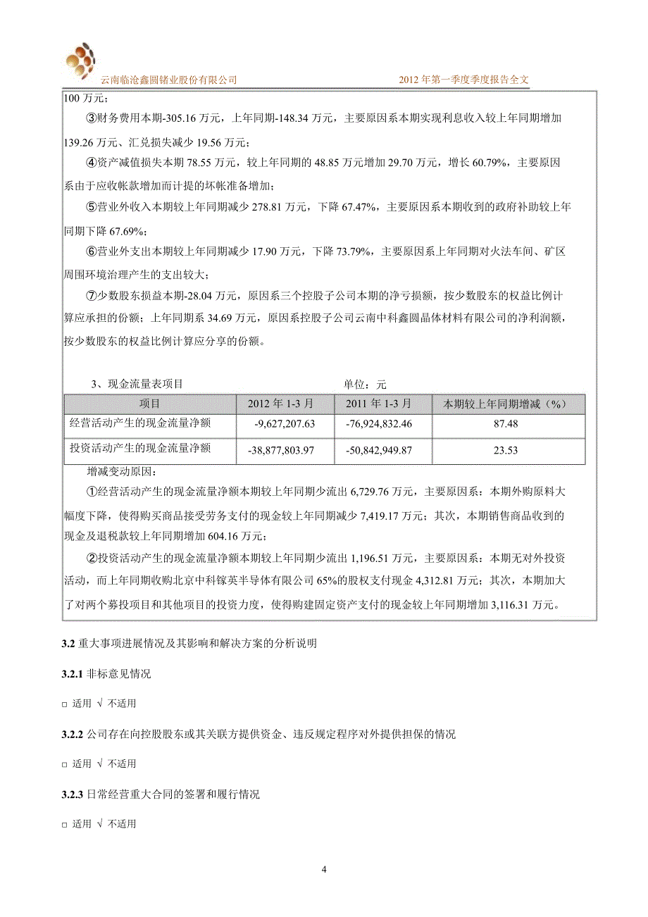 云南锗业：第一季度报告全文_第4页