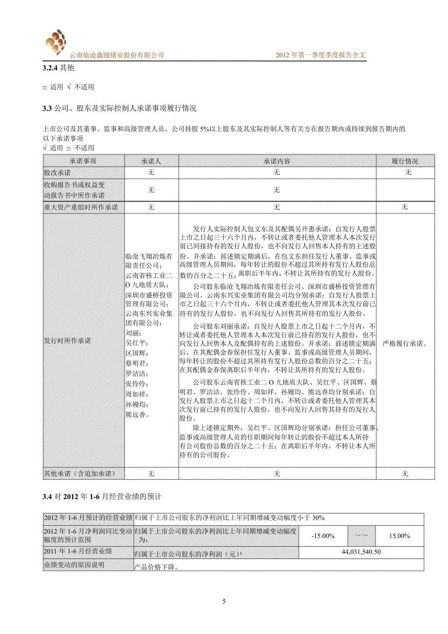 云南锗业：第一季度报告全文_第5页