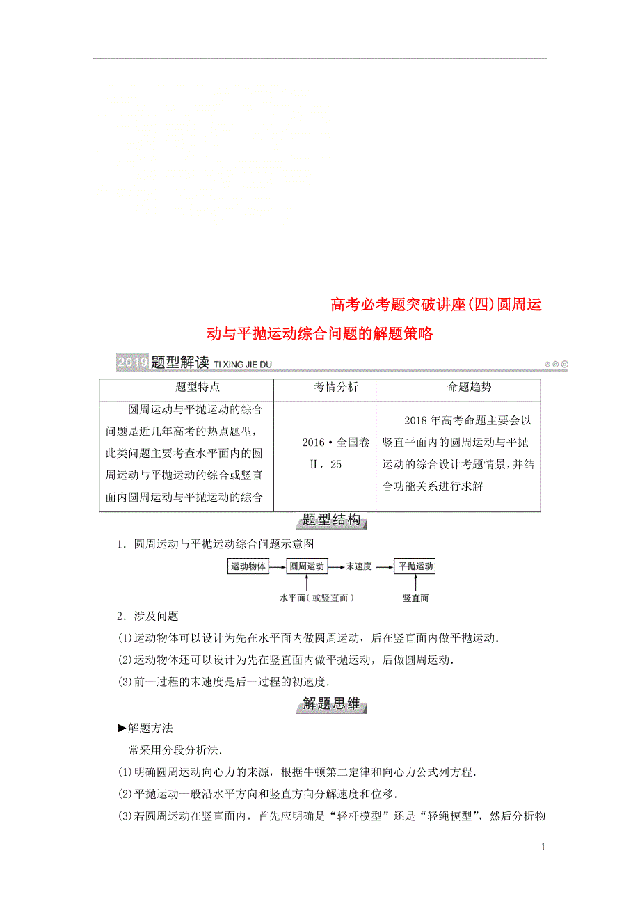 2019版高考物理一轮复习 培优计划 高考必考题突破讲座（4）圆周运动与平抛运动综合问题的解题策略学案_第1页