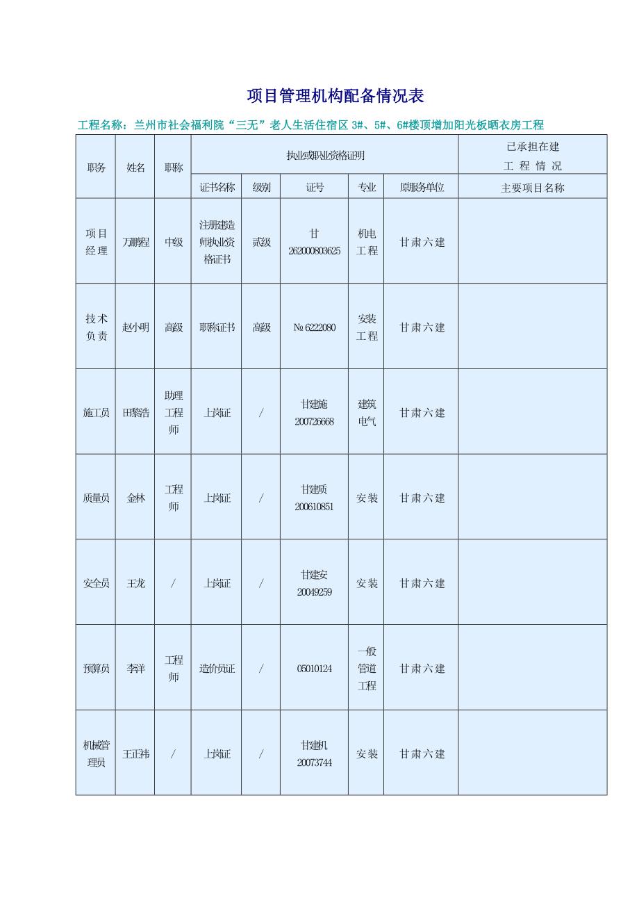 项目管理机构配备表.doc_第1页