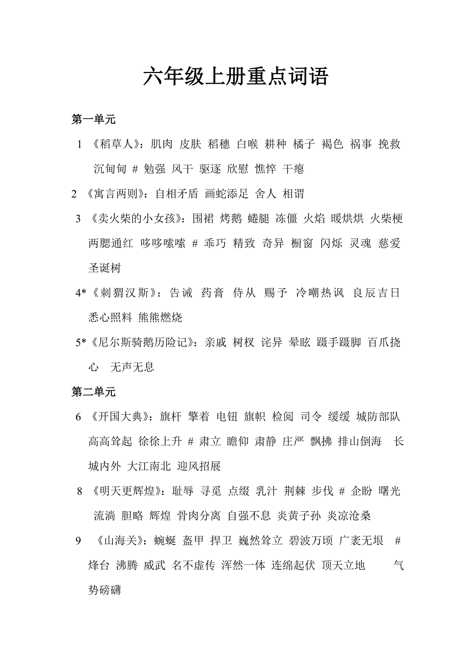 六年级上册重点词语_第1页