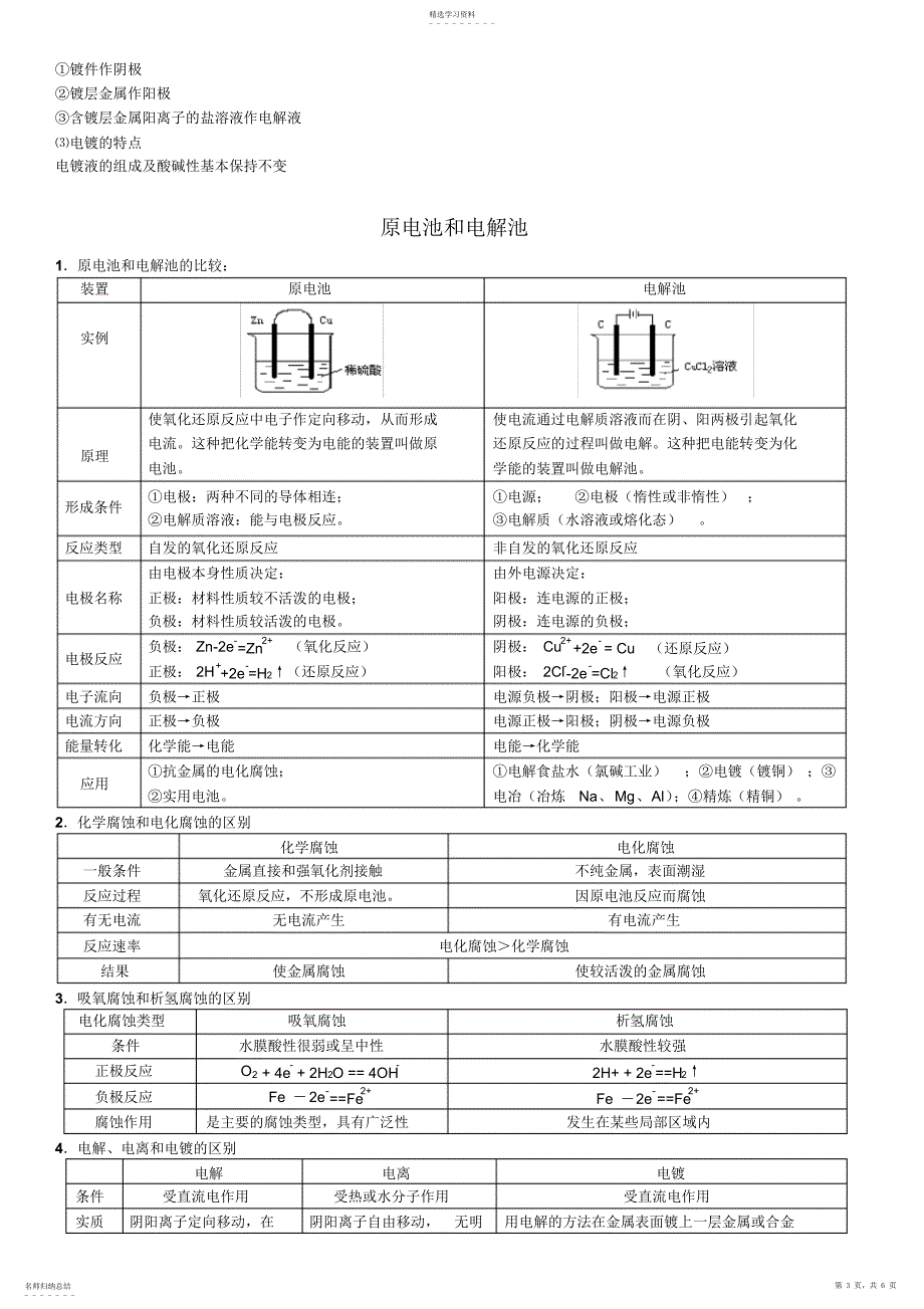 2022年原电池与电解池电化学知识点全复习_第3页