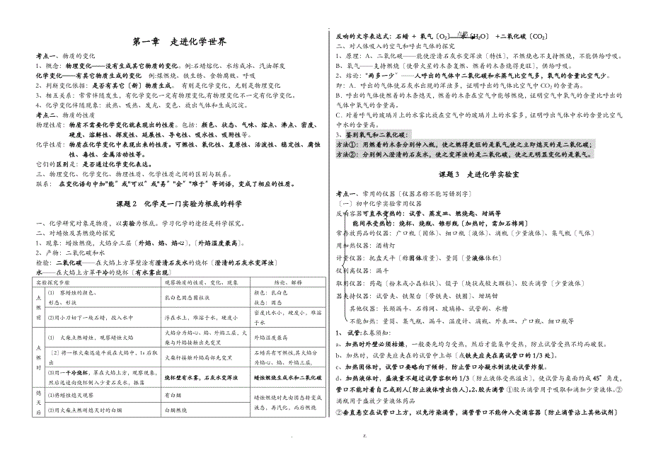 初三化学上册知识点总结复习_第1页