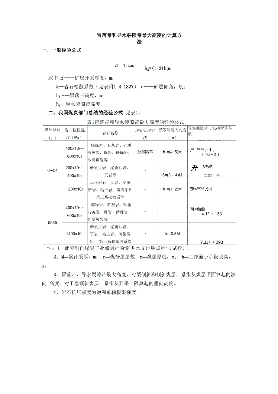 冒落带和导水裂隙带最大高度的计算方法_第1页