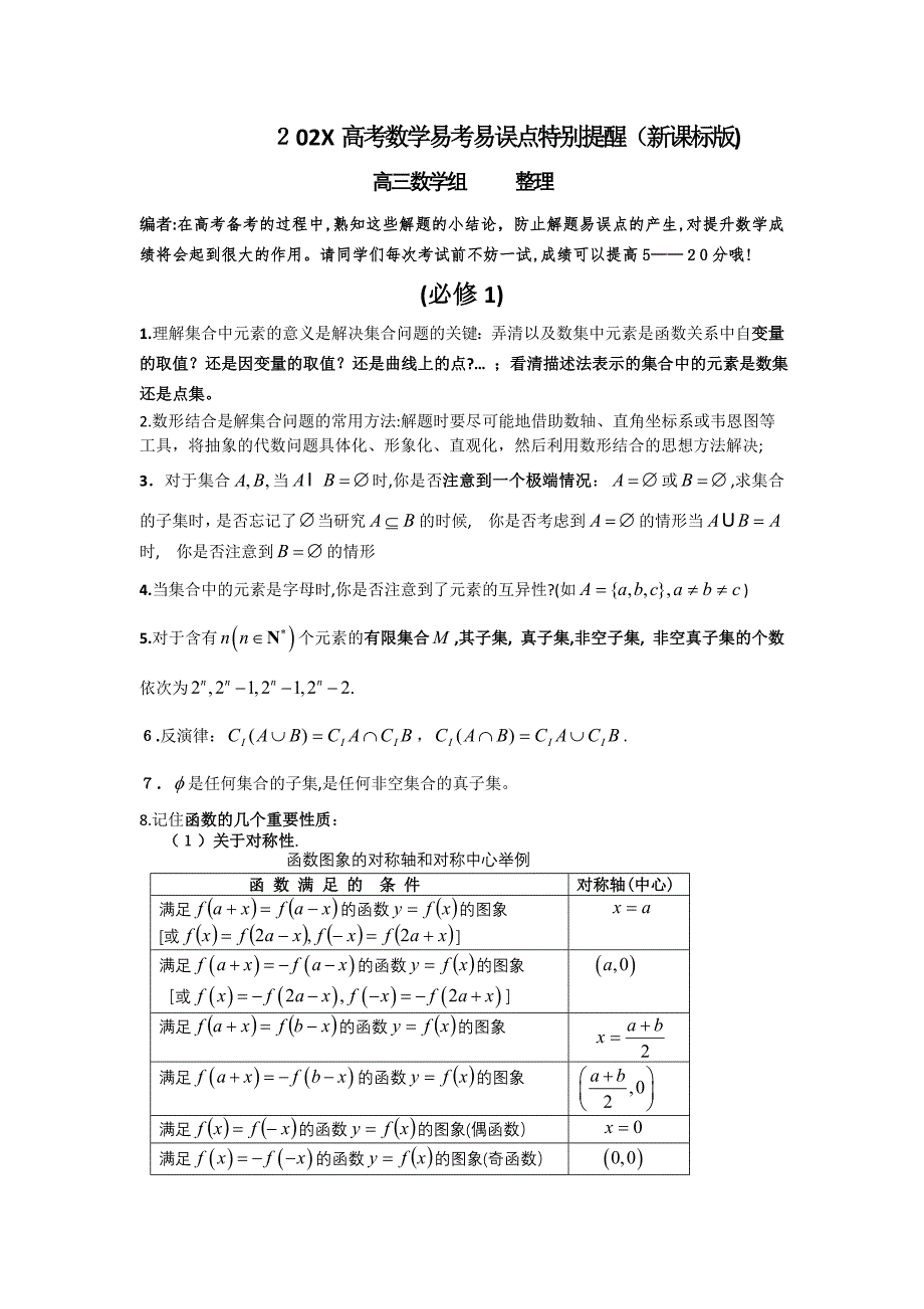 高考数学易考易误点特别提醒新课标版高中数学_第1页