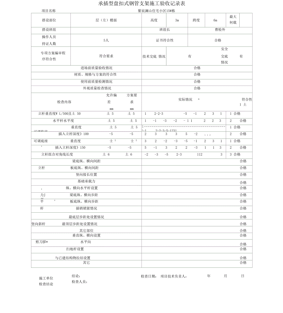 承插型盘扣式钢管支架施工验收记录表格_第3页