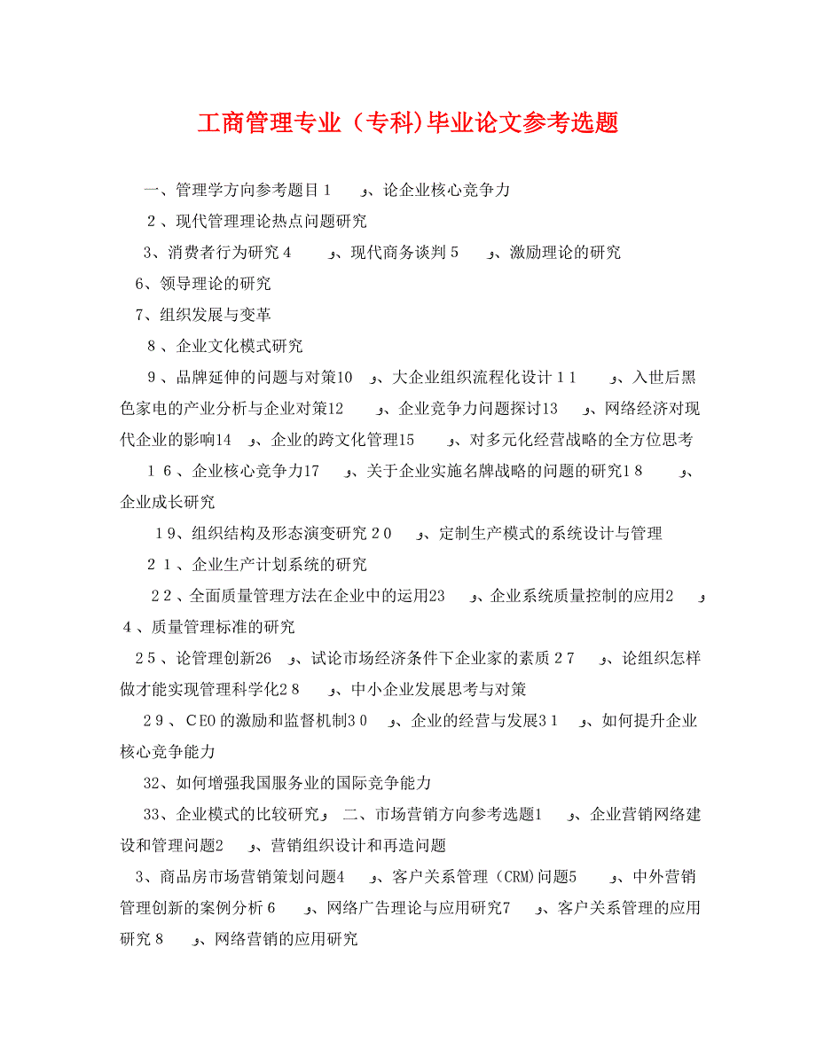 工商管理专业专科毕业论文选题_第1页