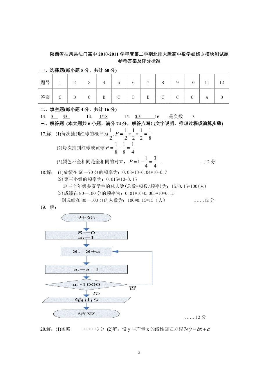 陕西省扶风县法门高中2010-2011学年度第二学期北师大版高中数学必修3模块测试题.doc_第5页