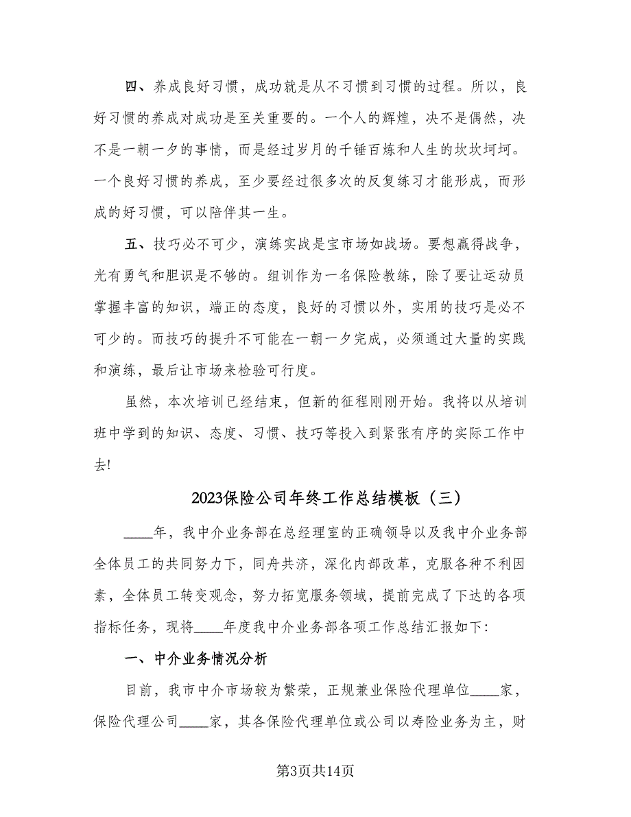 2023保险公司年终工作总结模板（9篇）_第3页