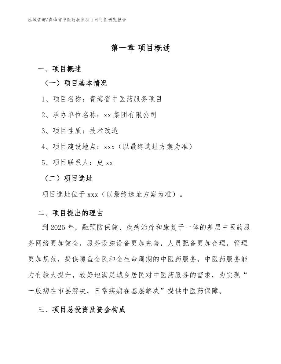 青海省中医药服务项目可行性研究报告_模板参考_第5页