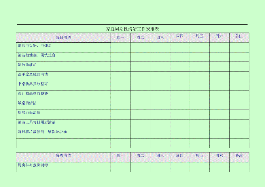 家庭清洁周期性安排工作表5058_第1页