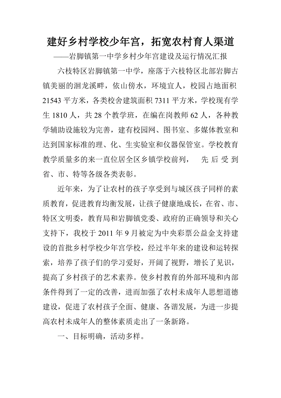 乡村学校少年宫汇报材料_第1页