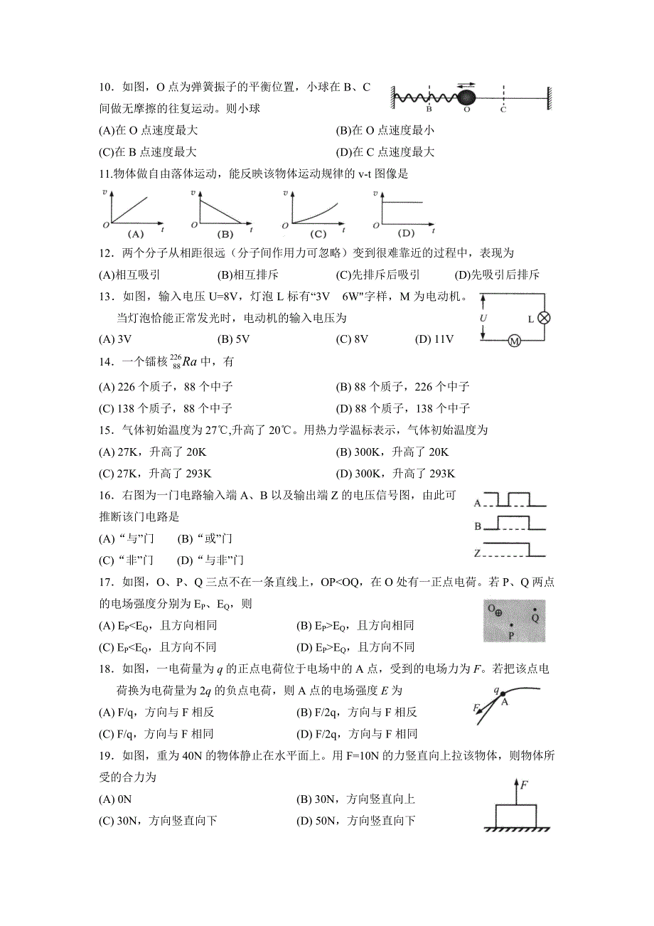 2016年上海市普通高中学业水平合格性考试物理试题及答案_第2页