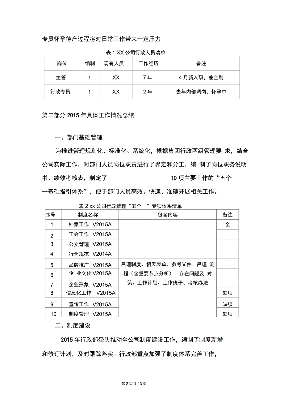 xx行政部2015年度工作总结与2016年度工作计划_第2页