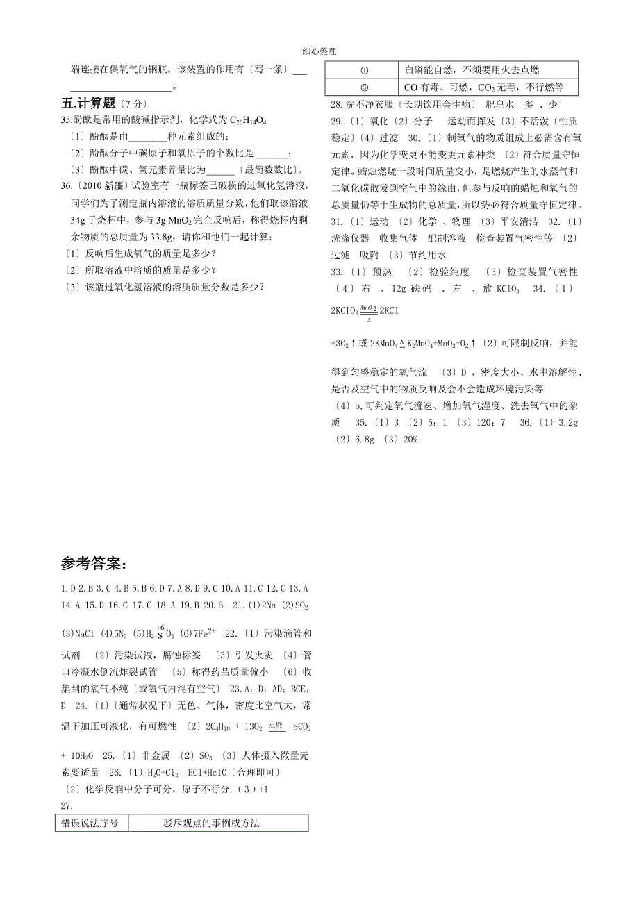 初中化学一至五单元测试题及答案_第4页