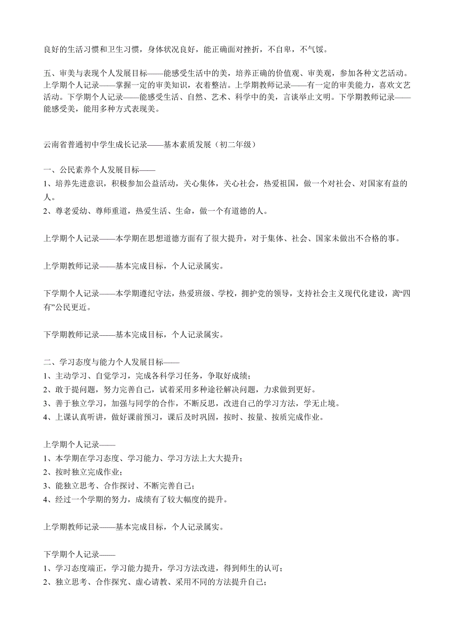 云南省初级中学学生成长记录册填写模板_第3页