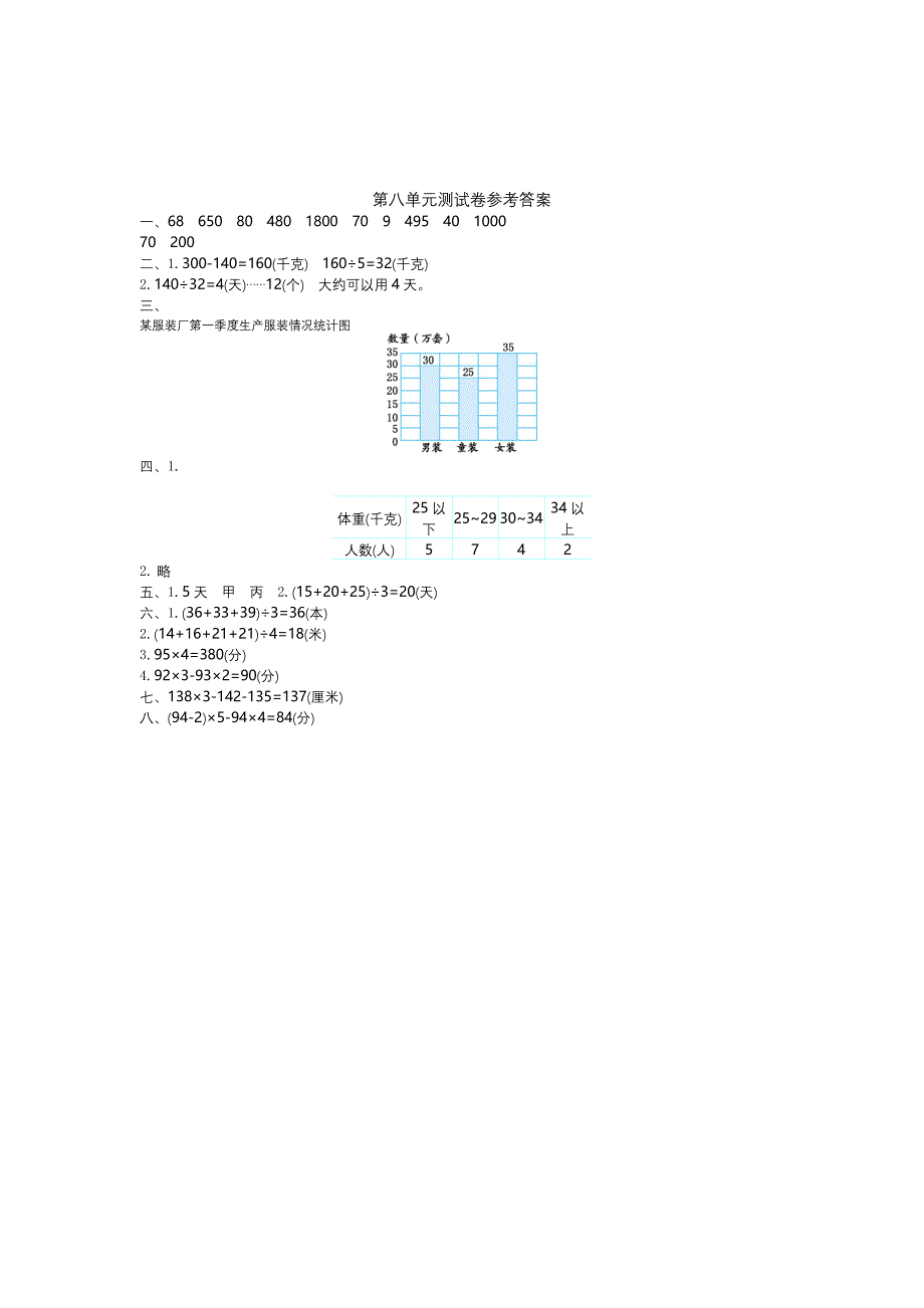 最新【冀教版】四年级数学上册第8单元测试卷及答案_第4页