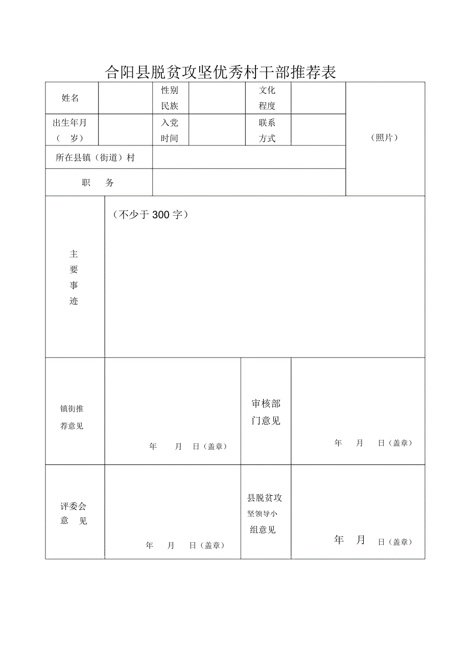 合阳脱贫攻坚优秀村干部推荐表_第1页