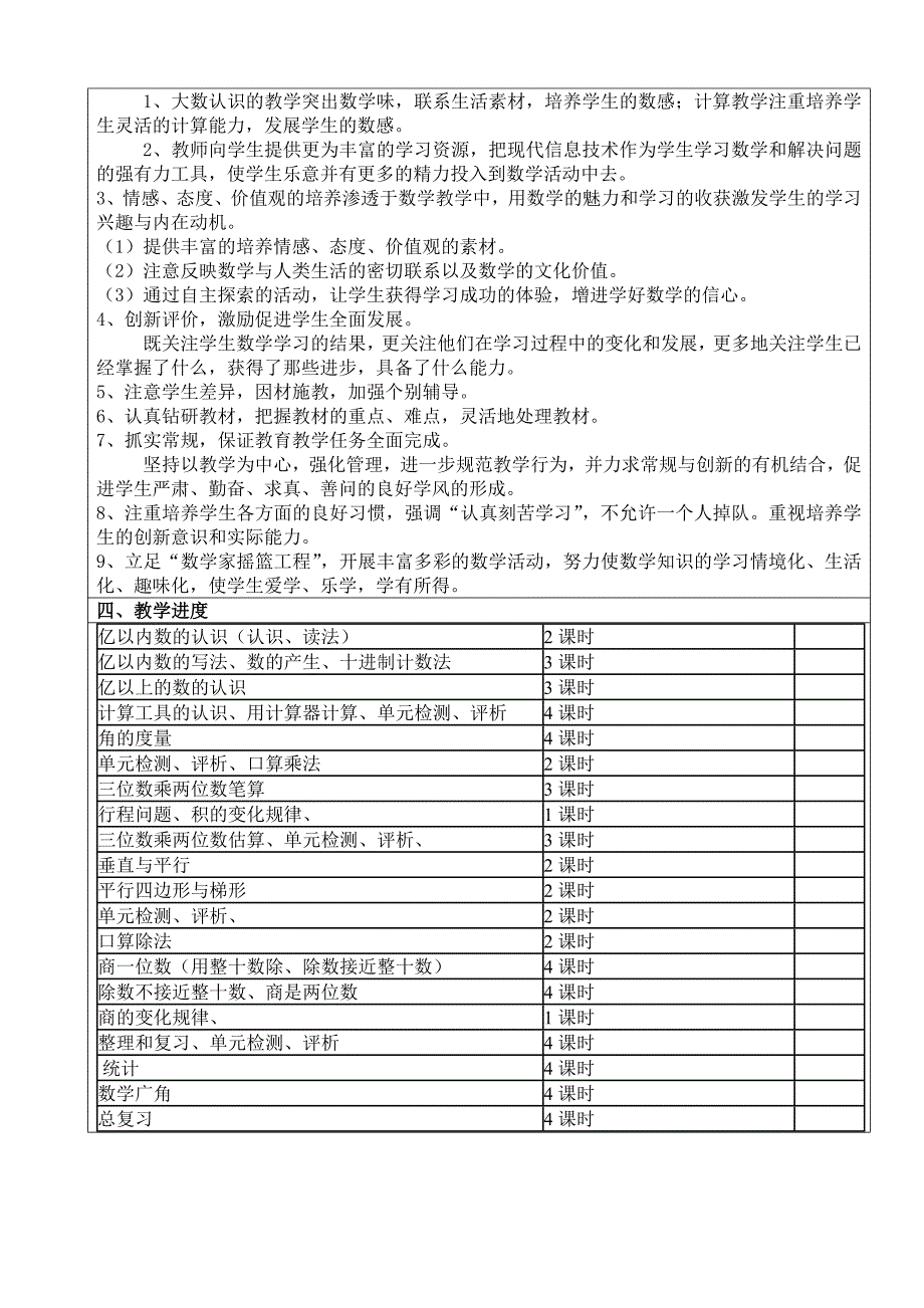 小学四年级数学上册教学计划_第2页