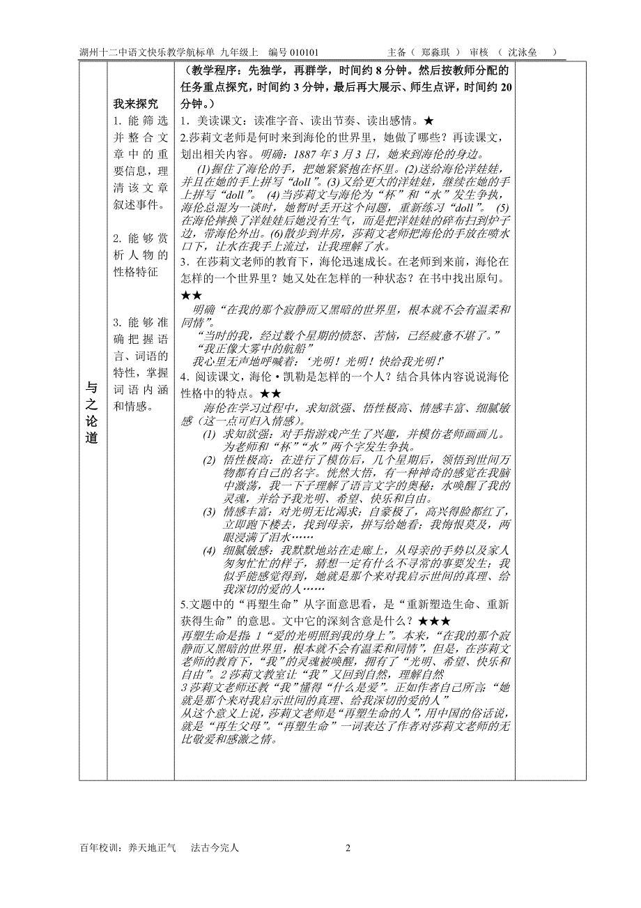 《再塑生命的人》快乐教学航标单_第2页