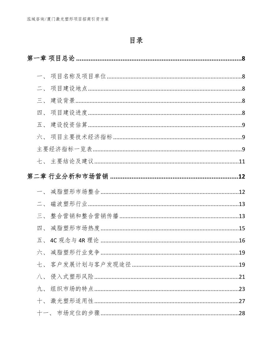 厦门激光塑形项目招商引资方案_第1页