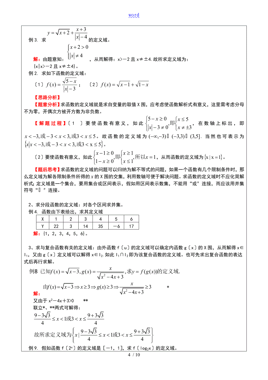 高一数学函数解析汇报式定义域值域解题方法含问题详解_第4页