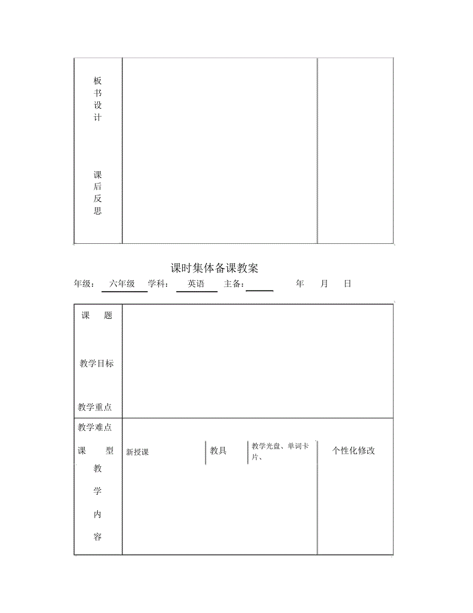 小学英语教案表格模板_第2页