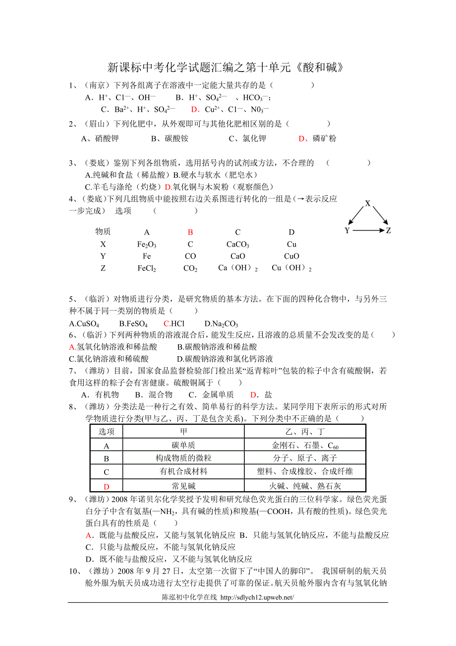 新课标中考化学试题汇编之第十单元《酸和碱》_第1页