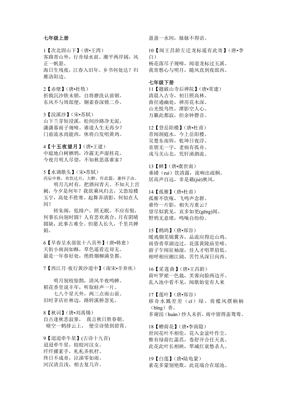 苏教版初中语文要求背诵古诗词_第1页