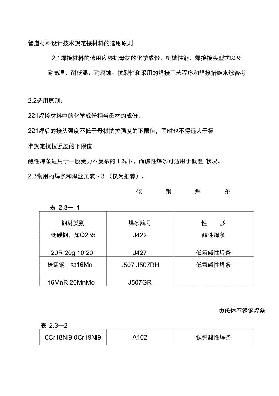 管道材料设计技术规定焊接材料的选用原则_第1页