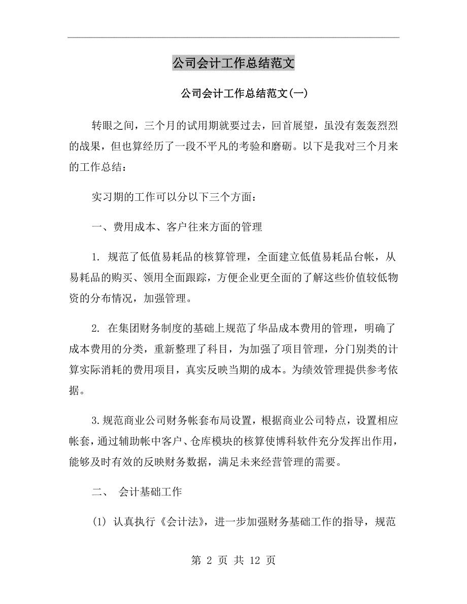 公司会计工作总结范文_第2页