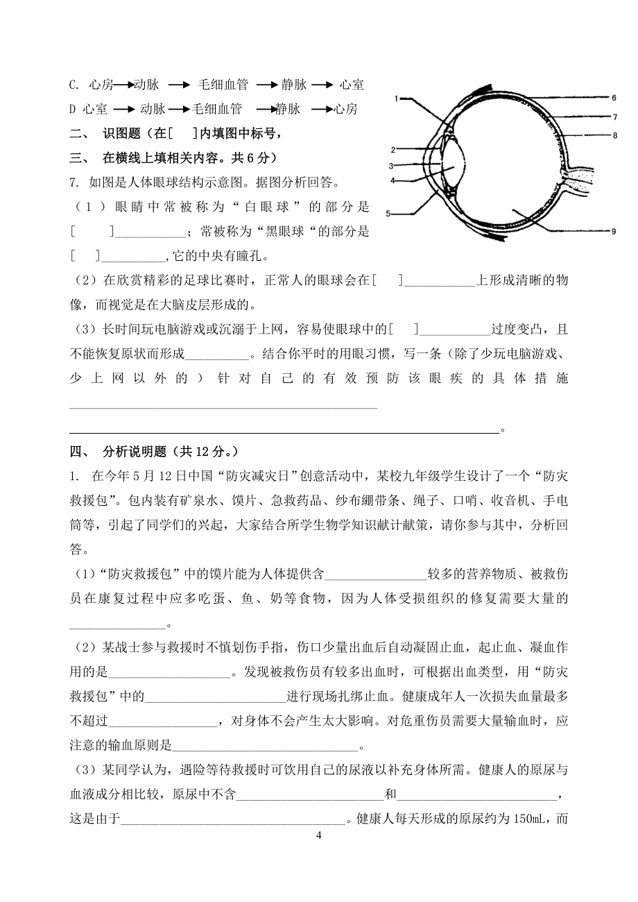 九年级生物练习题_第4页