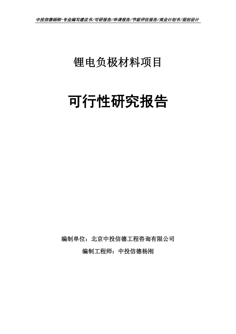 锂电负极材料建设可行性研究报告_第1页