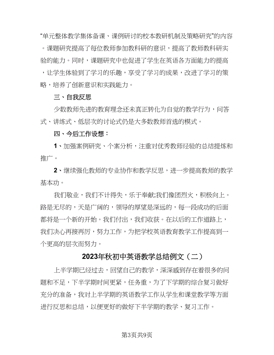 2023年秋初中英语教学总结例文（3篇）.doc_第3页