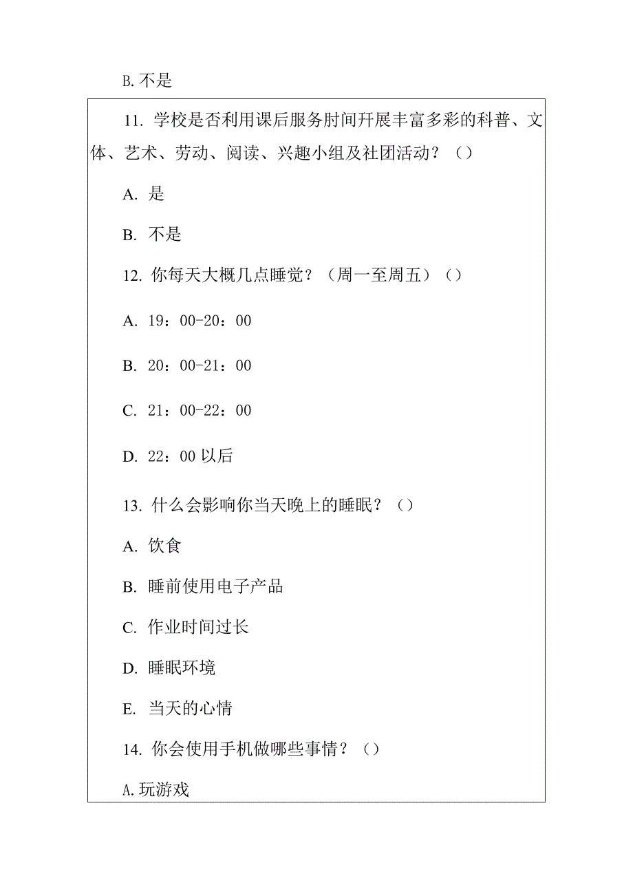 2021学生“双减”“五项管理”问卷调查表模板精选合辑（详细版）_第4页