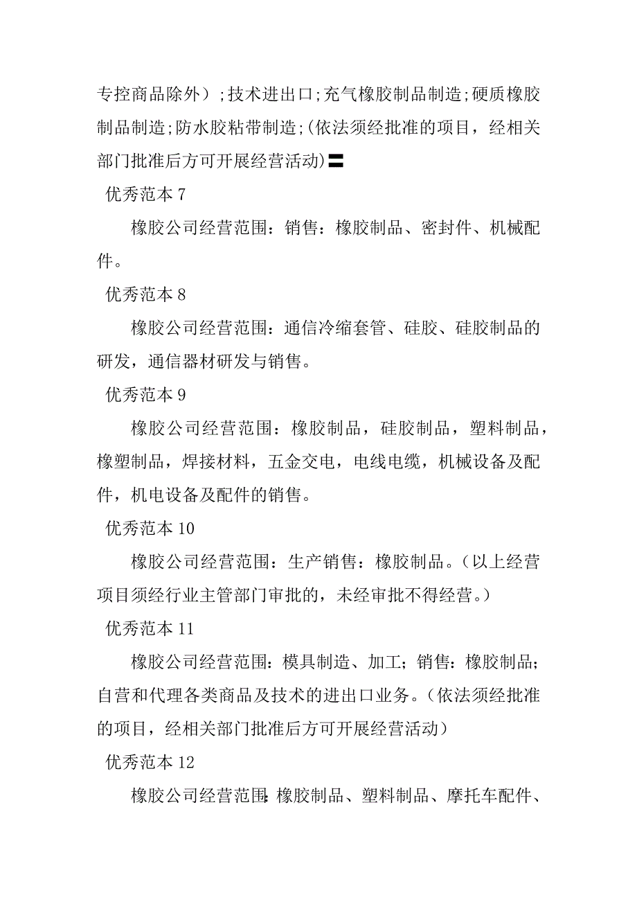 2023年橡胶经营范围(50个范本)_第2页