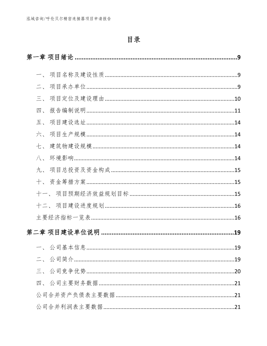 呼伦贝尔精密连接器项目申请报告（范文模板）_第1页