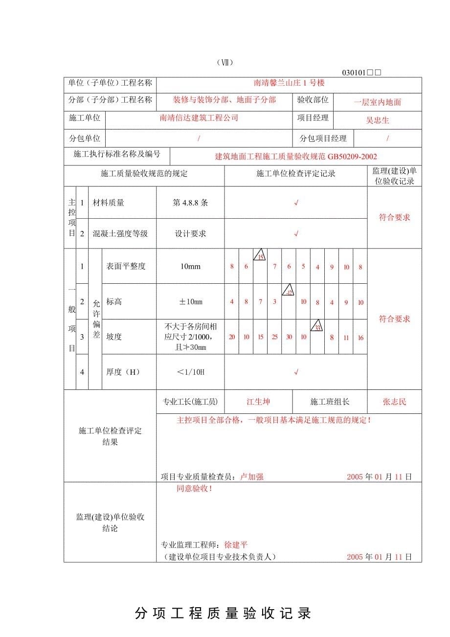 最新版福建省建筑装饰装修分部检验批表格填写实例汇编41_第5页