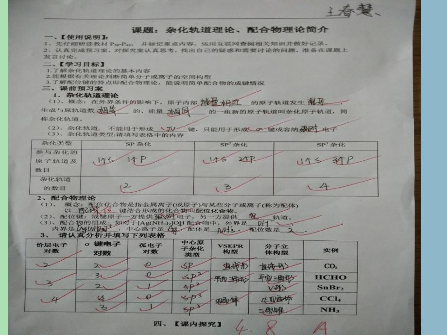 高中化学 2.2分子的立体结构 杂化轨道理论、配合物理论简介课件 新人教版选修3.ppt_第3页