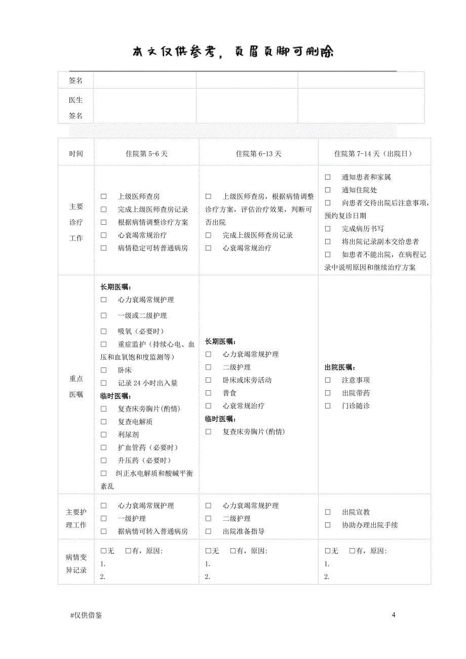 急性左心衰临床路径（仅供借鉴）_第4页