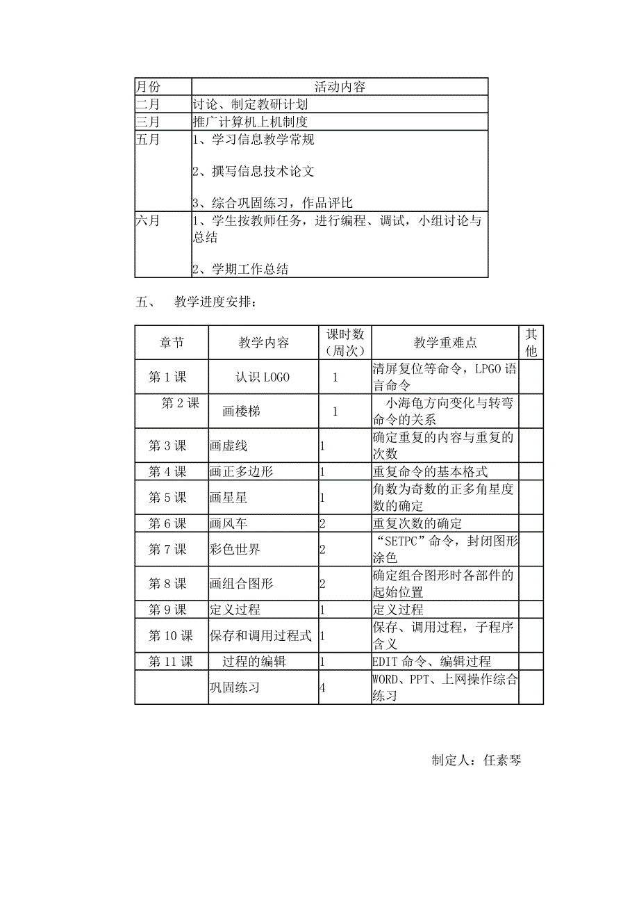 六年级信息技术(logo)教学计划_第2页